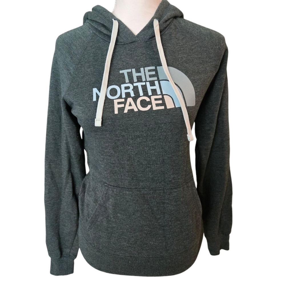 😁The North Face Womens Heather GrayBlue Hoddie Pullove Sweatshirt Size Small